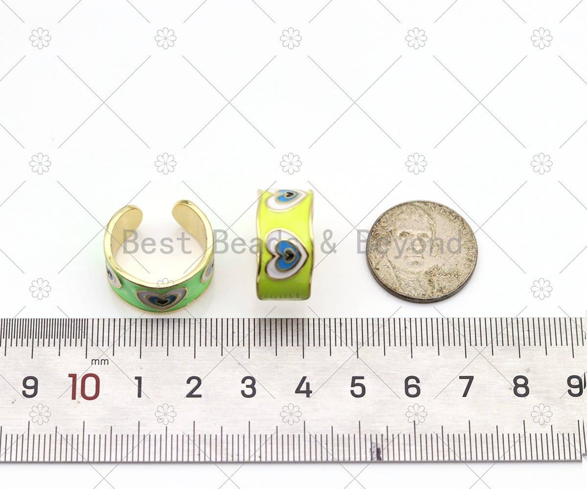 Enamel Heart On Enamel Band Adjustable Ring, Sku#O83