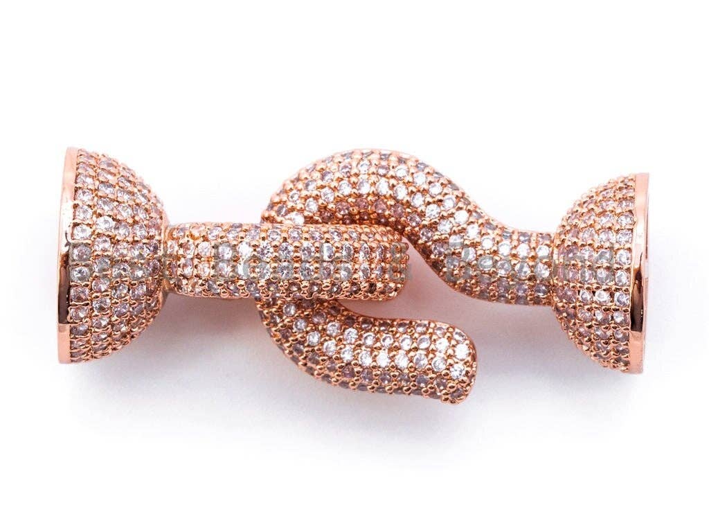 CZ Rhodium Micro Pave Question Mark Shaped Tassel Head/Link Connector, Cubic Zirconia Pendant Connector with Tassel Cap, 41x16mm, sku#K23