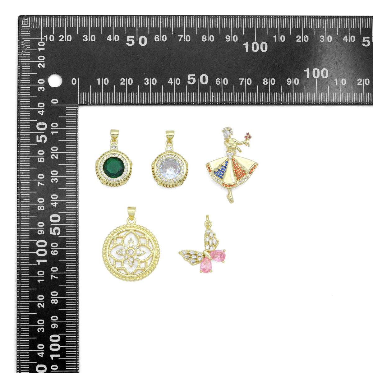 Colorful CZ Dance Girl Round Flower Butterfly Charm Pendant,Sku#LK1256