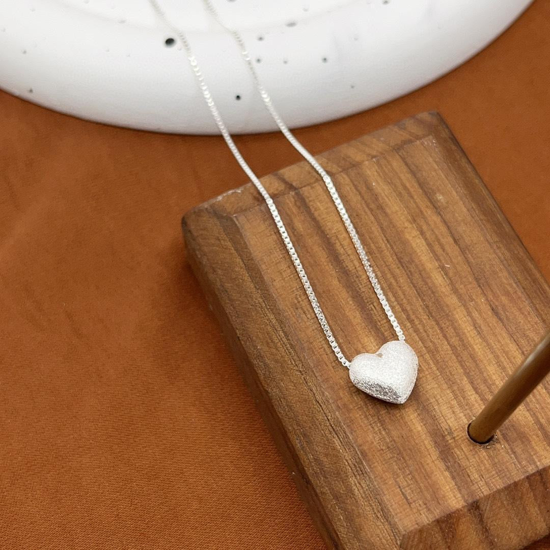 1pcs 999 Sterling Silver Matte Heart Box Chain Necklace, Dainty Elegant Style, Ideal For Birthday & Valentine Gifts