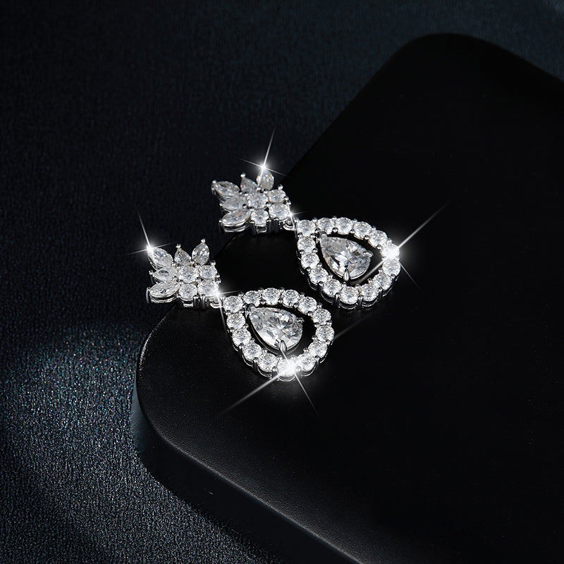 S925 Sterling Silver Pear Cut Moissanite Dangle Earrings  5x7mm Teardrop Cluster Earrings With GRA Certificate Platinum Plated Jewelry Gift Box Set