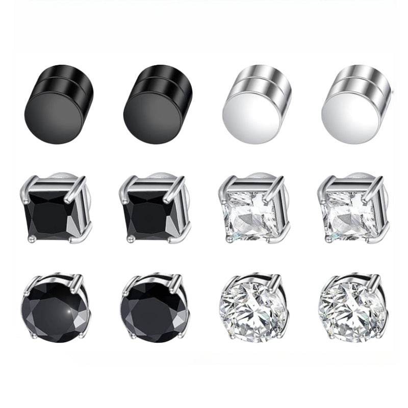Magnetic CZ Stud Earrings for Men Women, Multi Sets 6mm Non-Piercing Clip On Hypoallergenic Stainless Steel
