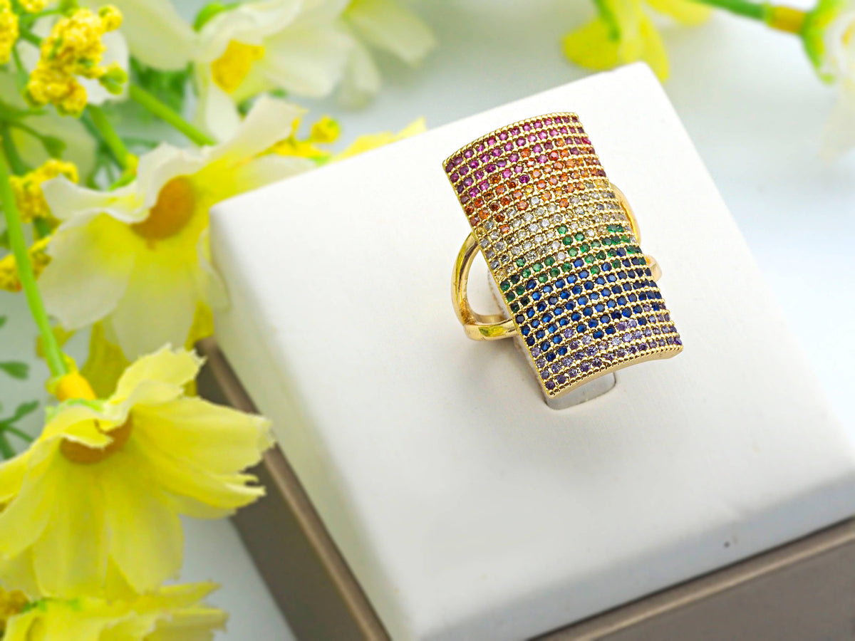 Multicolor CZ Rectangle Statment Ring,X62