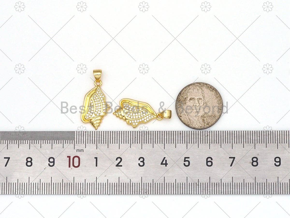 CZ Micro Pave Sea Snail Shape Pendant, 18K Gold Filled Cubic Zirconia Snail Charm, Necklace Bracelet Charm Pendant, 23x14mm, Sku#LK466