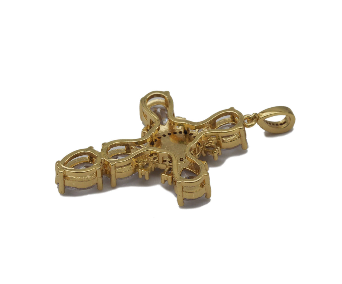 Teardrop CZ Cross With MOP Virgin Mary Charm, Sku#L658