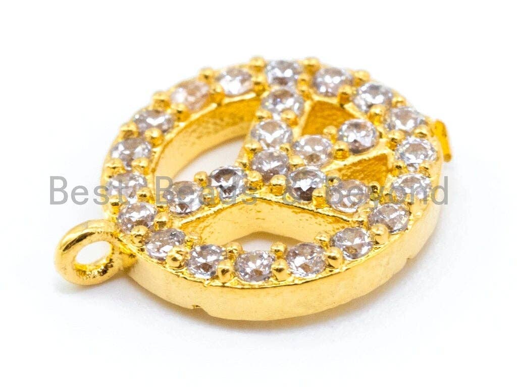 CZ Micro Pave Peace Sign Round Charm, sku#B15