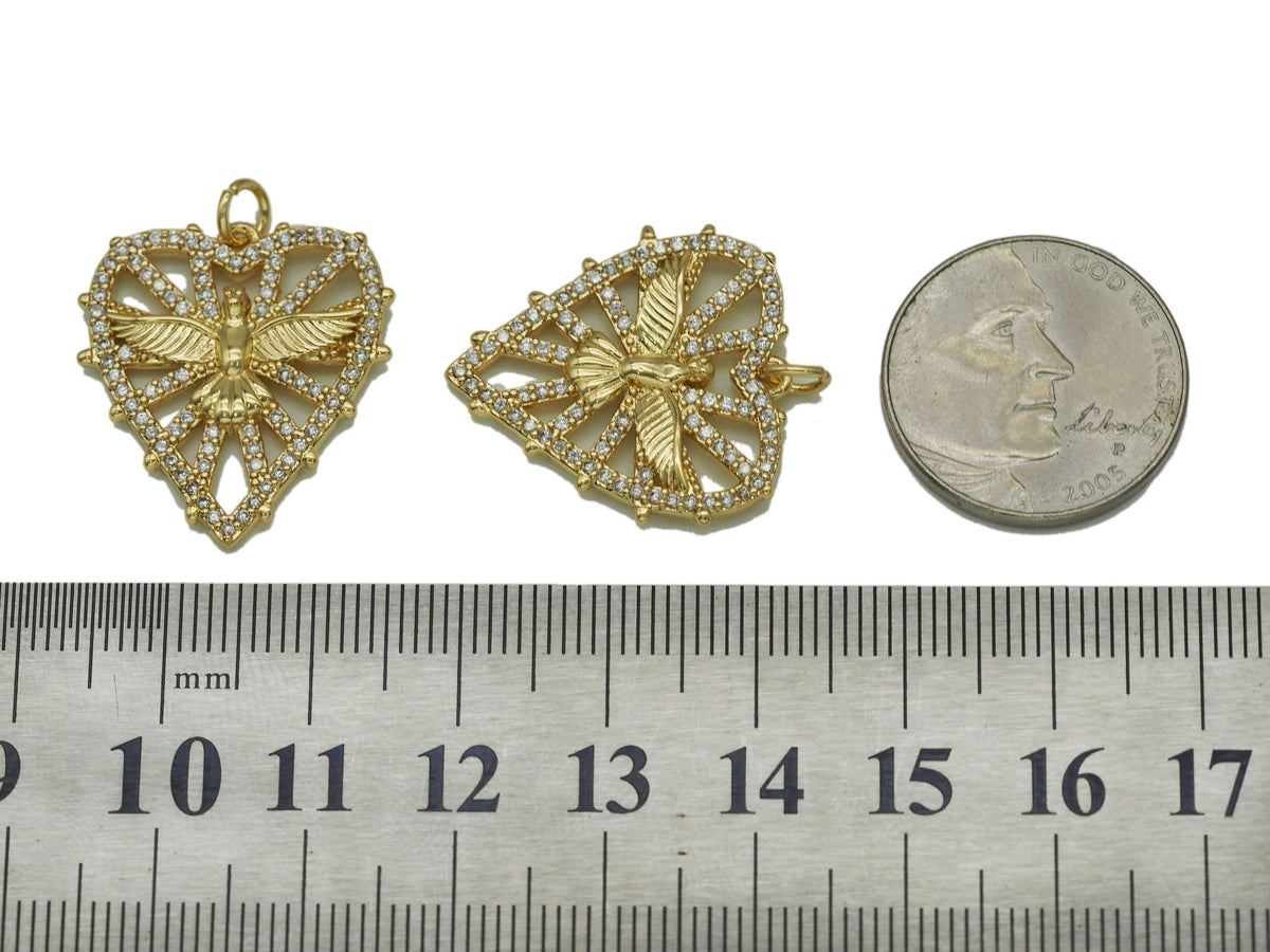 CZ Gold Eagle On Hollow Out Heart Charm, Sku#LK639