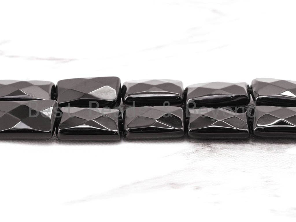 High quality Faceted Rectangle Shaped Black Onyx Natural Stone Beads, Gemstones Beads, Rectangular Beads,15.5" Full Strand, SKU#Q17