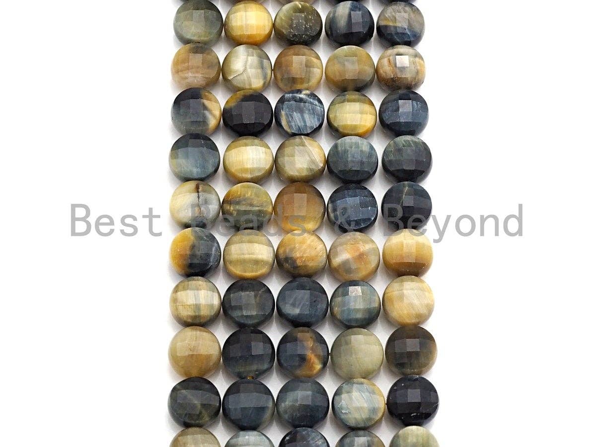 High Quality Double Sided Turtle Shell Cut Natural Tiger Eye Coin Shape beads, 6mm/8mm/10mm Tiger Eye Beads, 16" Full strand, Sku#U762