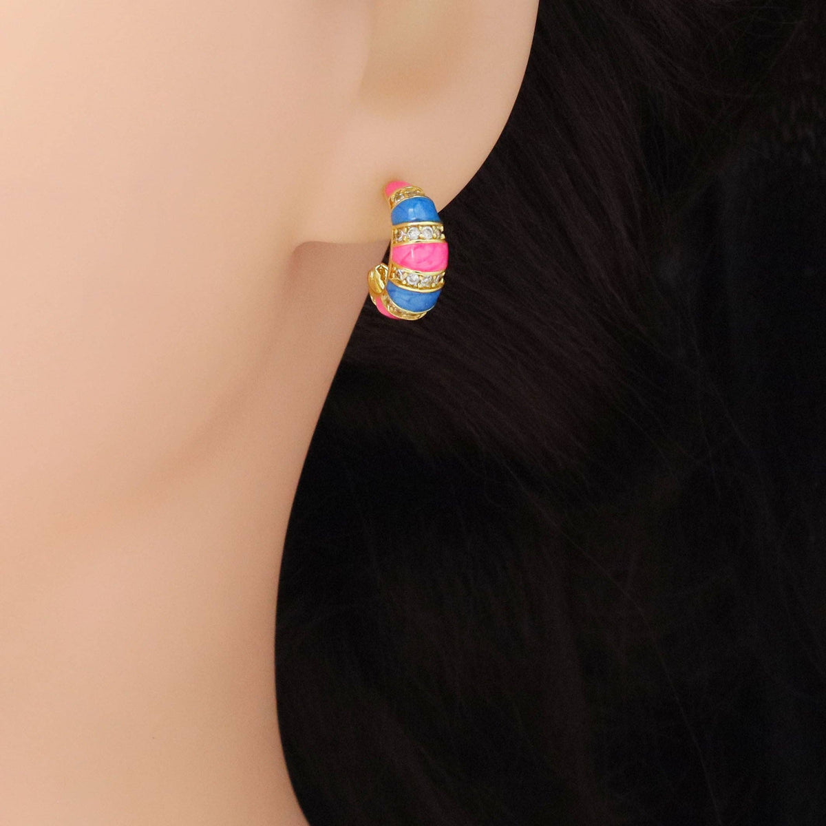 CZ Colorful Enamel Cute Huggie Earrings, Sku#A166