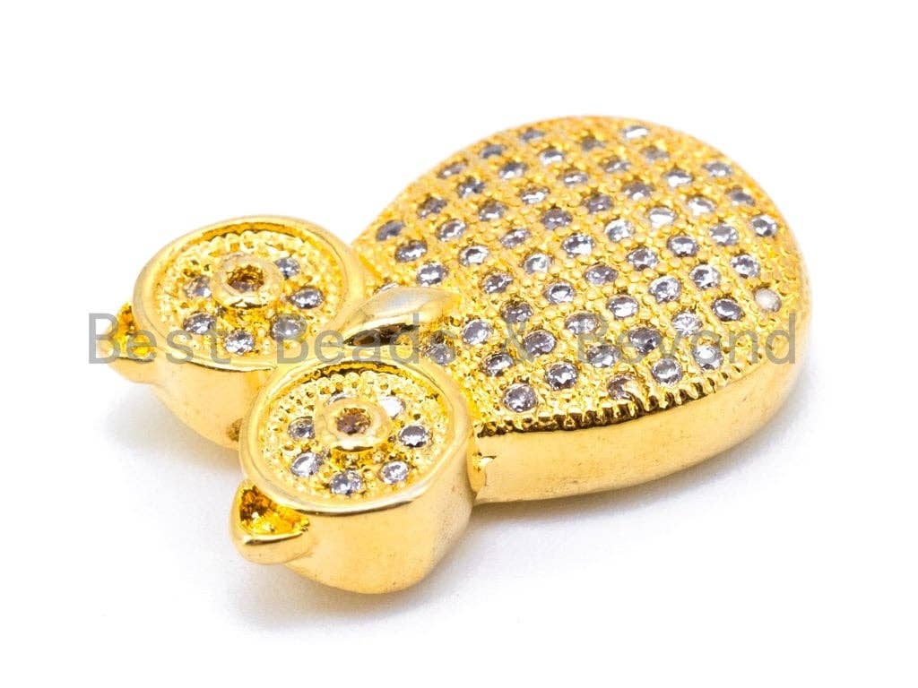 CZ Micro Pave Owl with Red Eye Beads, Rose Gold/Gold/Sliver Plated, 13x20x5mm, sku#C42
