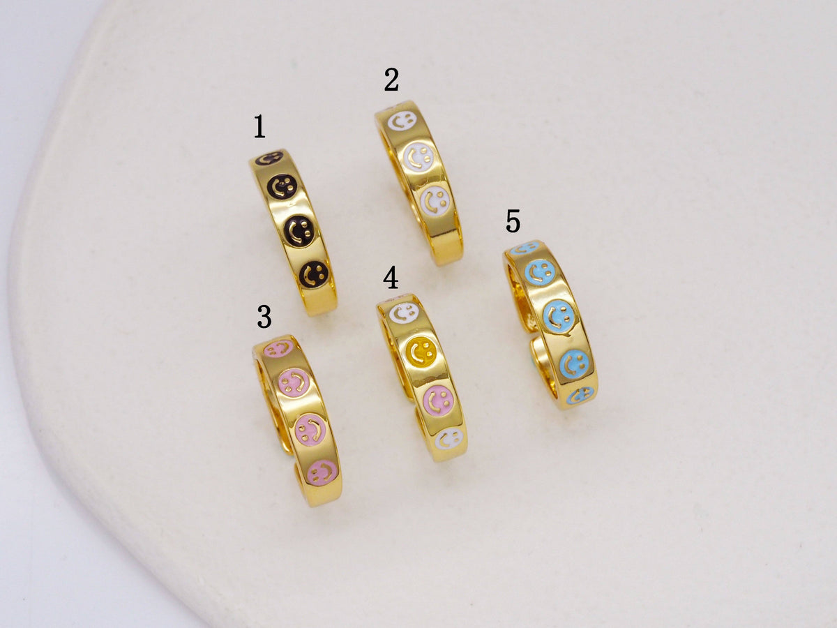 Enamel Smiley Face Adjustable Ring, Sku#B229