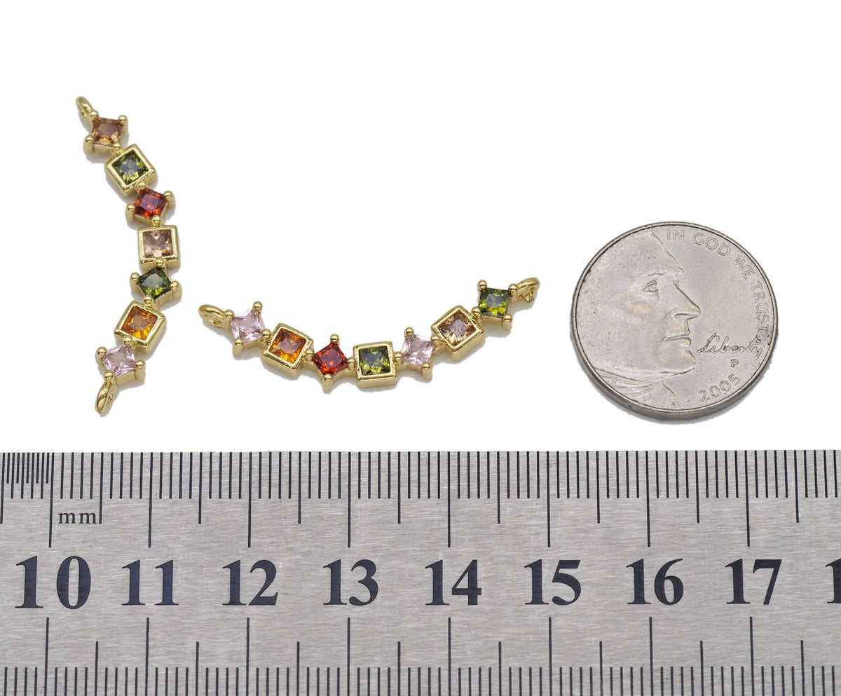 Colorful CZ Square Diamond String Connector Charm, Sku#LK752