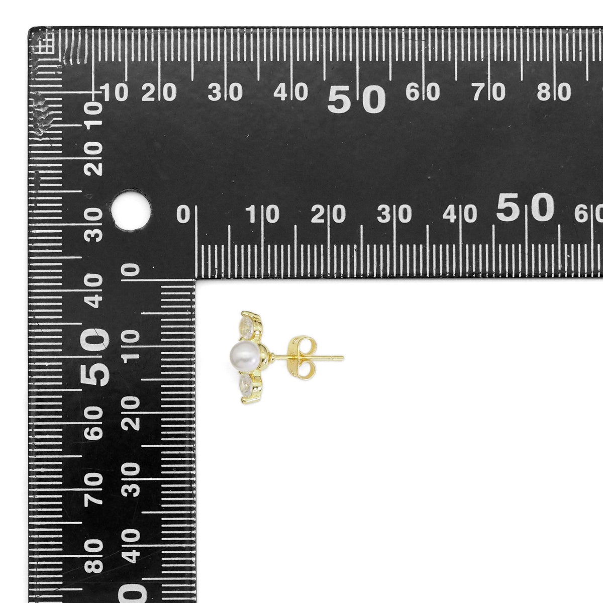 Pearl Gold Clear CZ Bar Stud Earrings, Sku#LD477