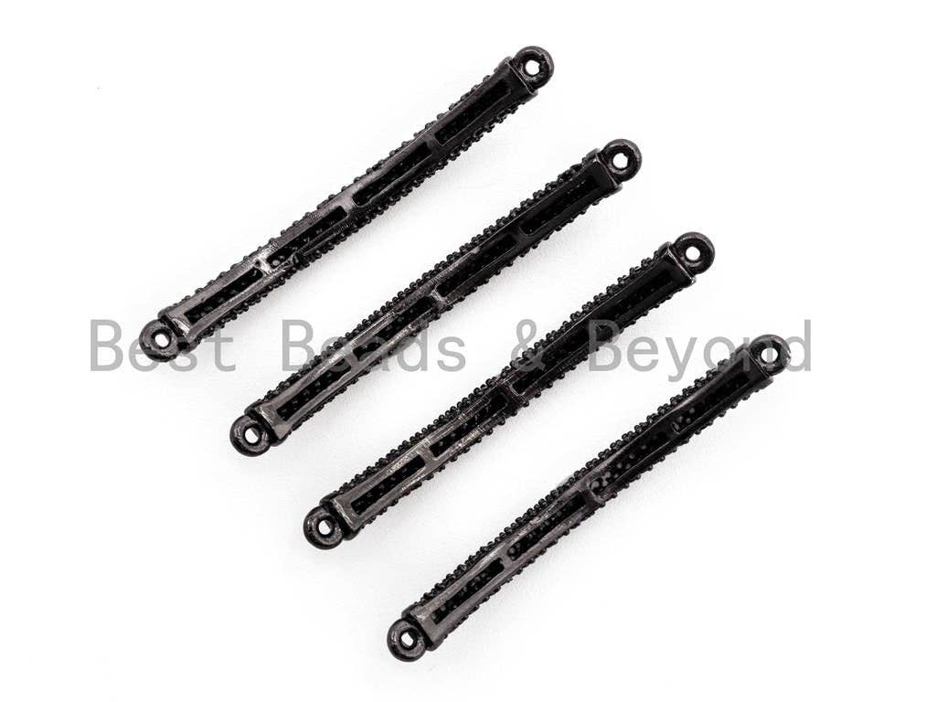 Black CZ Pave On Black Micro Pave Curved Bar Connector for Bracelet,Black Round Tube Connector/Link Connector, 4x37mm,sku#G311