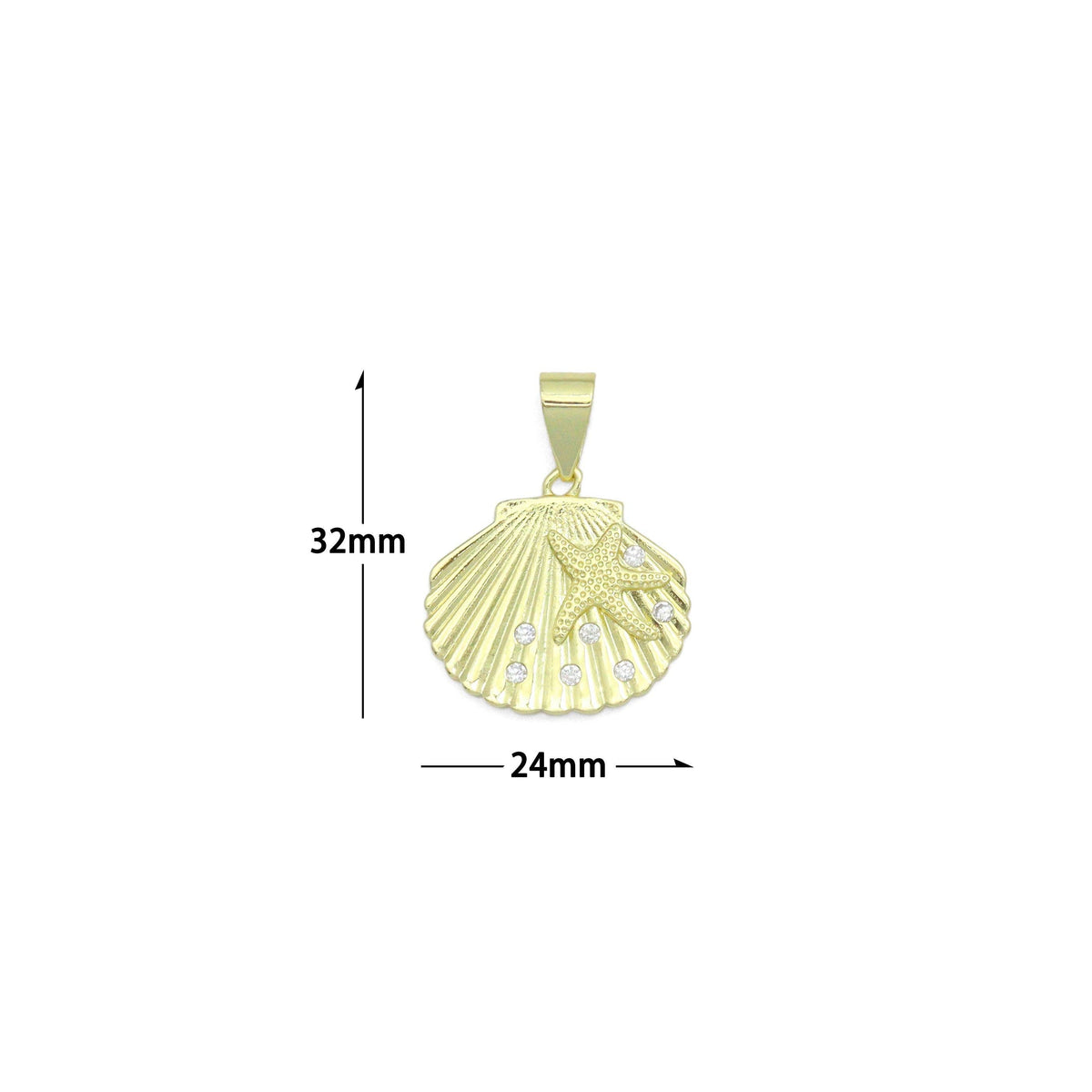CZ Gold Starfish On Shell Charm Pendant, Sku#LK1159
