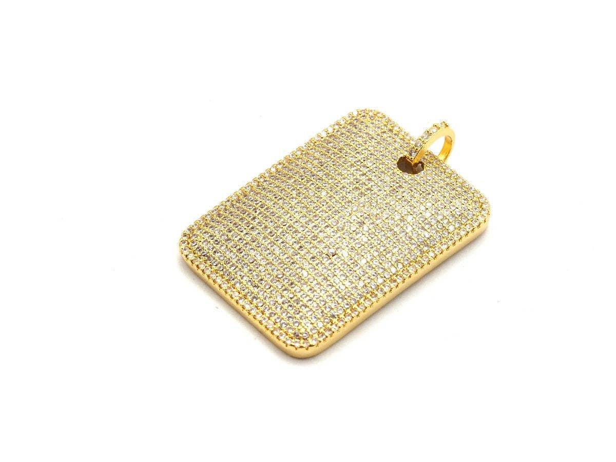 CZ Clear Micro Pave Large Rectangle Pendant, Rectangle Pave Pendant, Gold/Rose Gold/Silver/Gunmetal plated, 29x39mm, Sku#F666