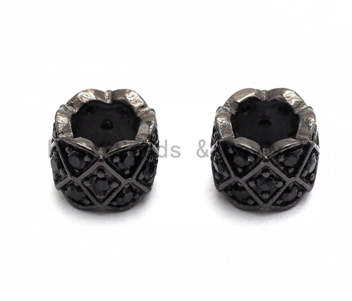 Black CZ Pave On Black Triple Layers Big Large Hole Cylinder Beads, Cubic Zirconia Black Color Cylinder Space Beads, 8x6mm, SKU#C92