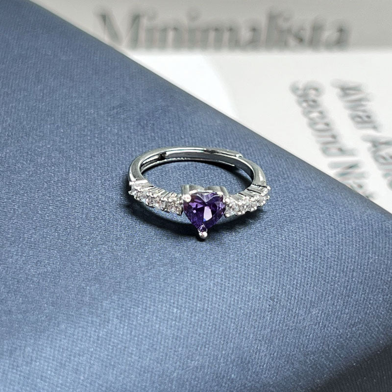 Trendy Niche Designed Purple Rhinestone Inlaid Open Ring For Ladies, Classic Nine Purple Fire Series Sweet Cool Light Luxury High-End Texture Finger Jewelry, Versatile Daily Matching Accessory
