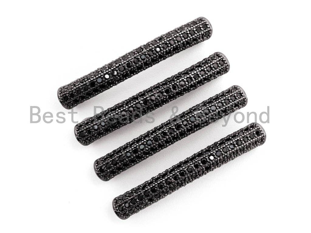 Black CZ Pave Half Full Pave Bar Tube Connector, CZ Pave Connector, Spacer Tube, 4x32mm,sku#G310