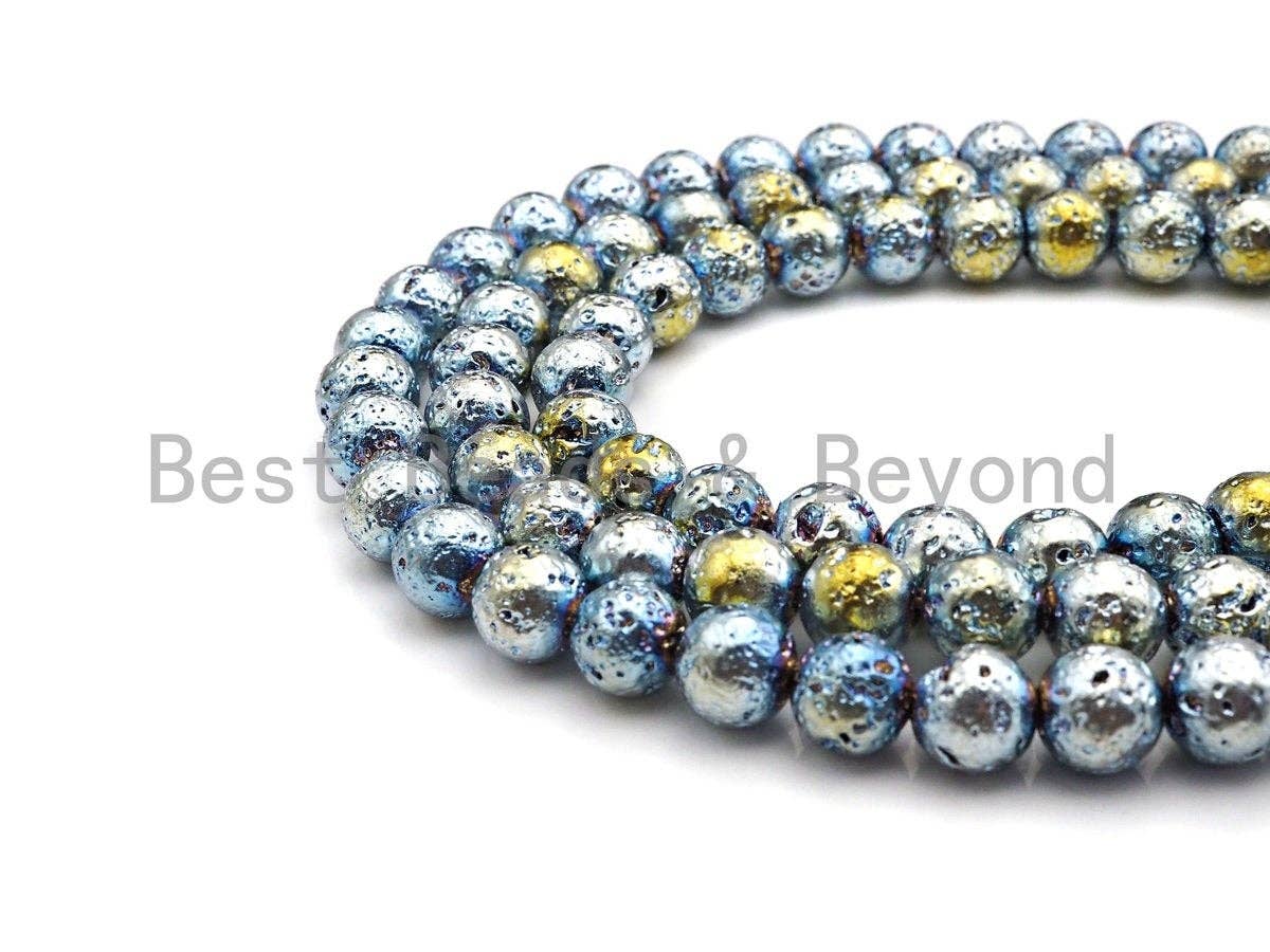 NEW COLOR!! Plated Lava Round Beads, 8mm/10mm Green Gold Gemstone Beads, Lava Gemstone Beads, 15.5" Full Strand, sku#U874