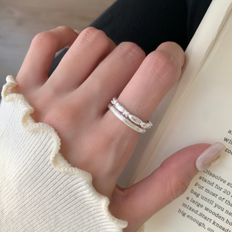 Double Layer Plain Band Ring For Women, Irregular Texture, Niche INS Style, Minimalist Versatile Finger Ring
