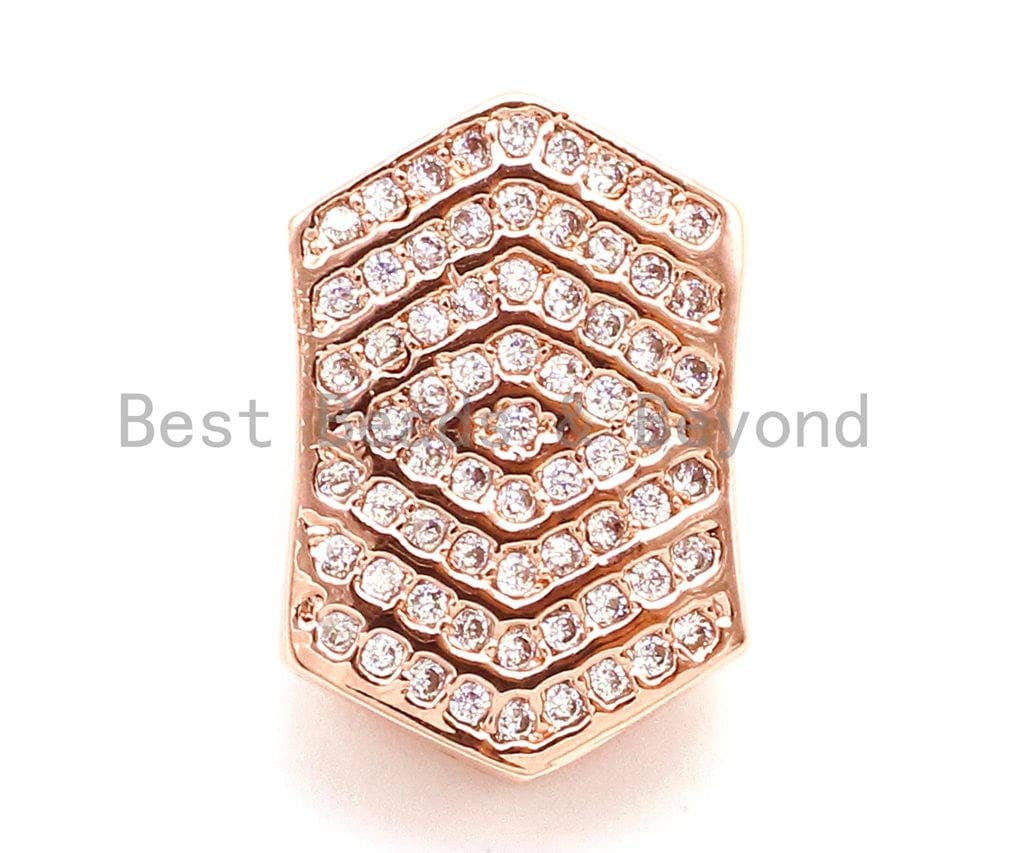 CZ Micro Pave Irregular Hexagon Tassel Head Beads, Cubic Zirconia Spacer Beads, Separator beads, 22x15x5mm, sku#G150