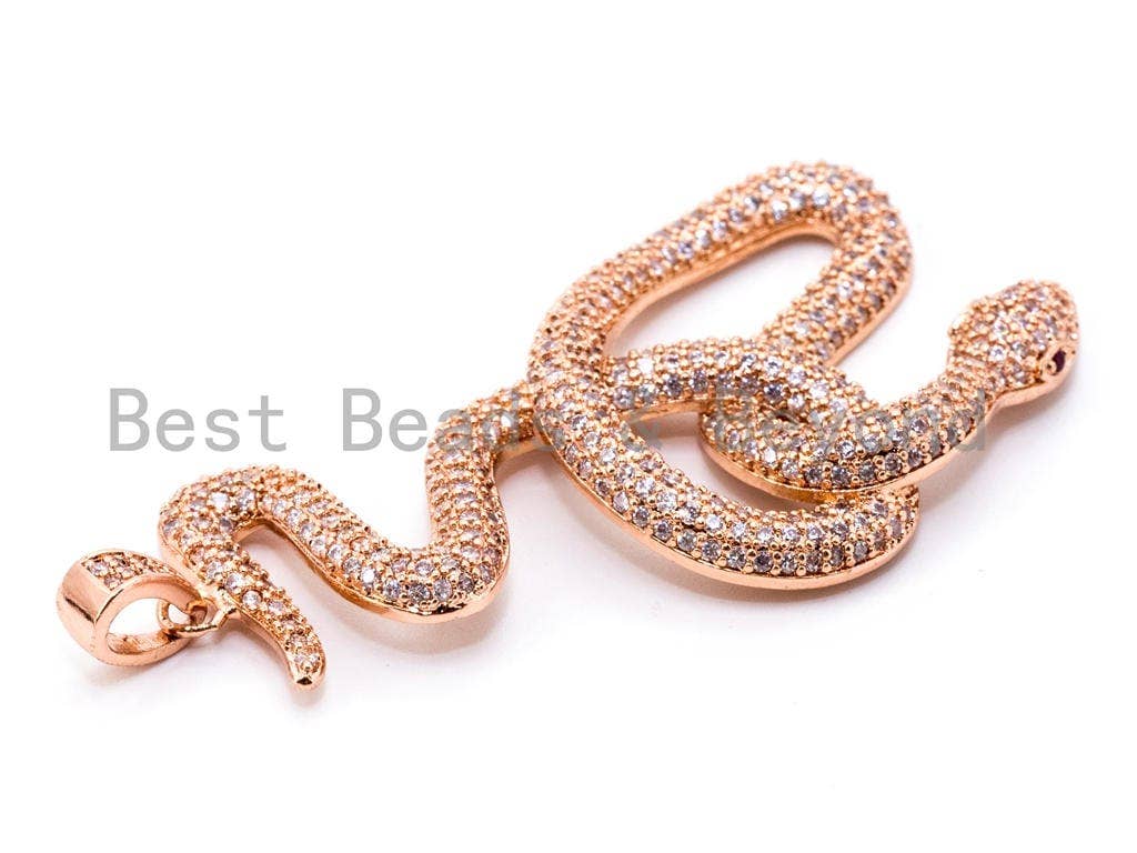CZ Micro Pave Large Snake Pendant, Cubic Zirconia Pendant, Gold/Silver/Rose Gold/Black, 27x60mm, SKU#F319