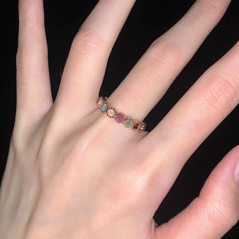 Rainbow Bead Ring For Women, Niche Design, Adjustable Opening Sweet  Cool Gentle Style Jewelry, High-End Finger Ring