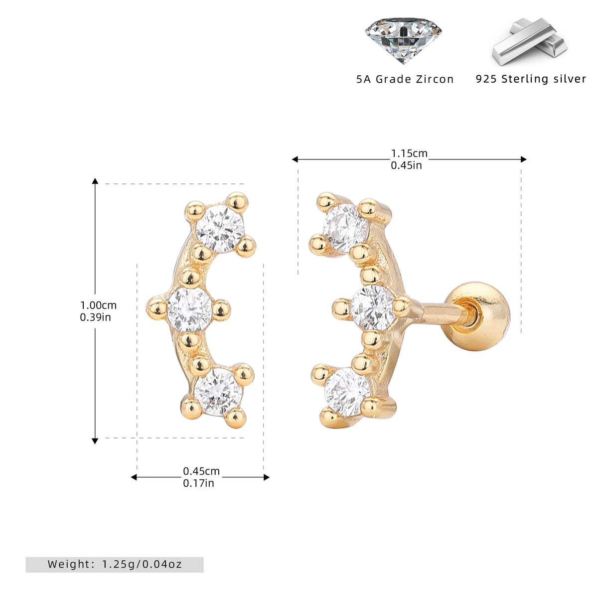 Minimalist Three-stone Star Stud Earrings With Zircons