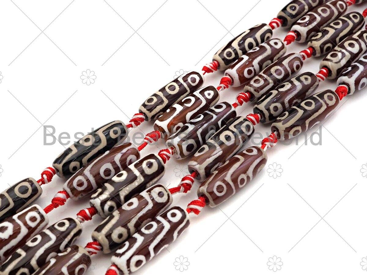 Natural Tibetan Agate Barrel Beads, Red White Dzi Drum Beads, Tibetan Dzi Beads, 10x30mm, Sku#U1042