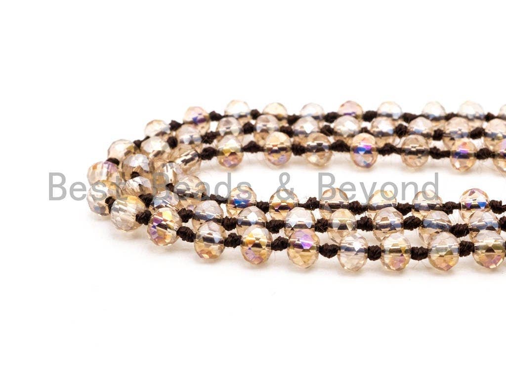 60/36 Long Hand Knotted Crystal Necklace, Double Wrap Necklace, Light Colorado Topaz Color 2x4mm/5x8mm Faceted Crystal Beads,SKU#D23