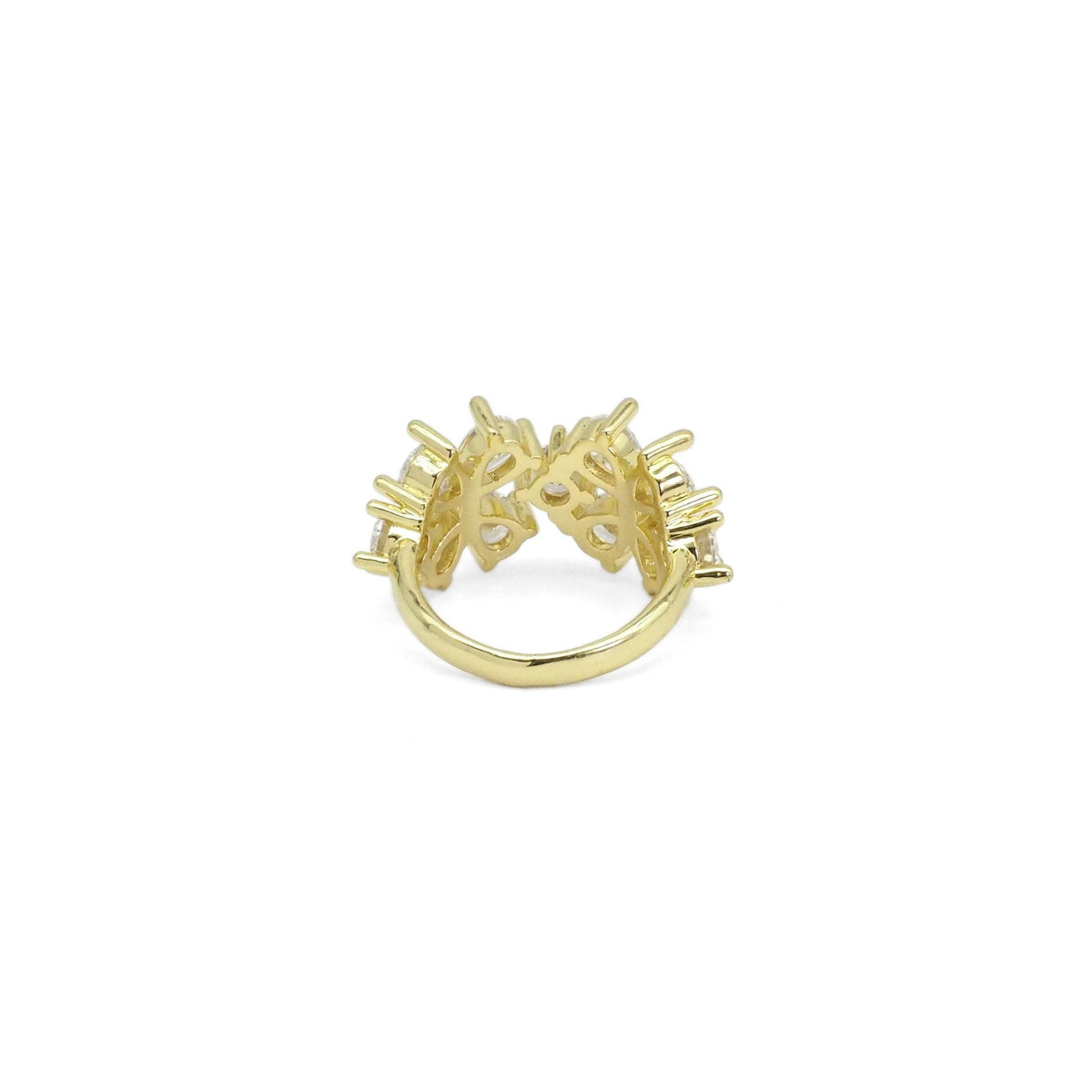 Gold CLear CZ Double Flower Adjustable Ring, Sku#LD438