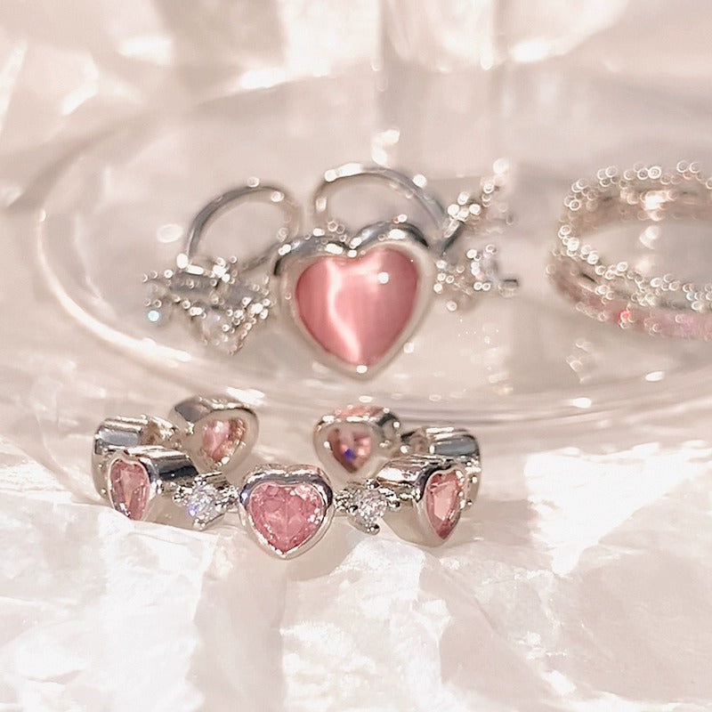 Surround Heart Ring For Women 2026 Spring Summer New, Cute Cool Y2K Style Niche Internet Famous Adjustable Open Band