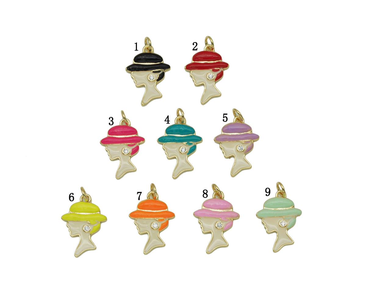 Colorful CZ Enamel Lady Head Pendant, Sku#F1469C