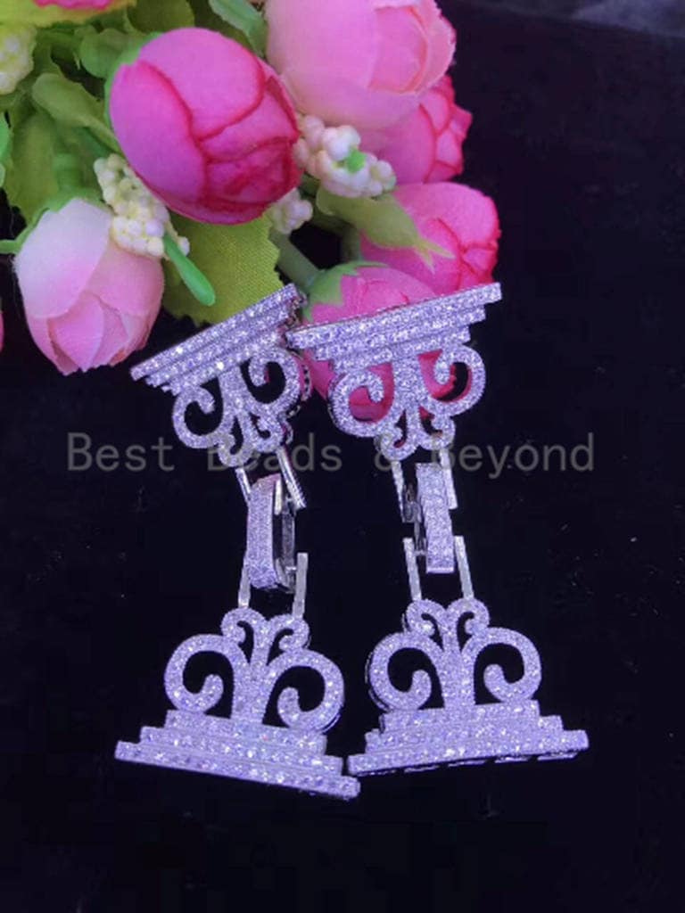 CZ Micro Pave Floral Fold Over Multi-strands Clasp, Cubic Zirconia Buckle Clasp, Chain Connector, 26x5mm, sku#H14