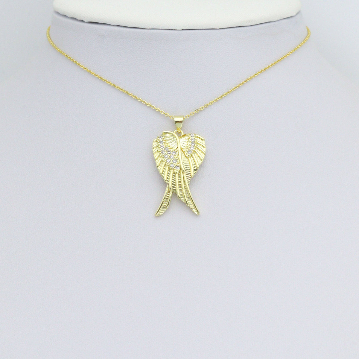 CZ Gold Huggie Angel Wings Charm Pendant, Sku#LK1192