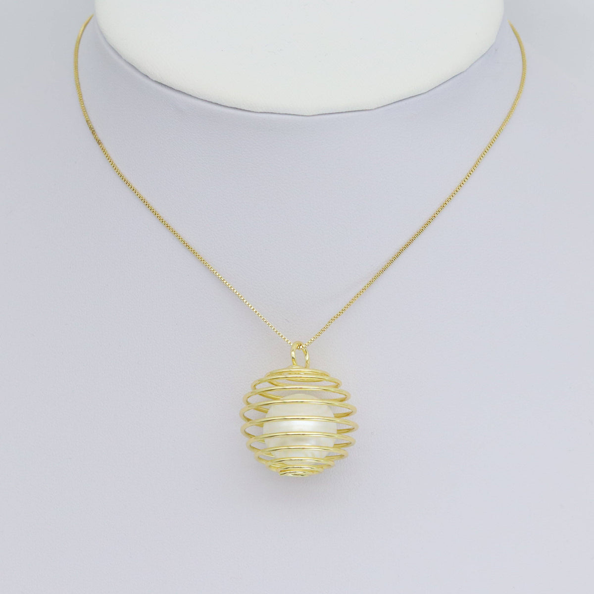 Large Gold Silver Large White Pearl Cage Charm Pendant, Sku#A328