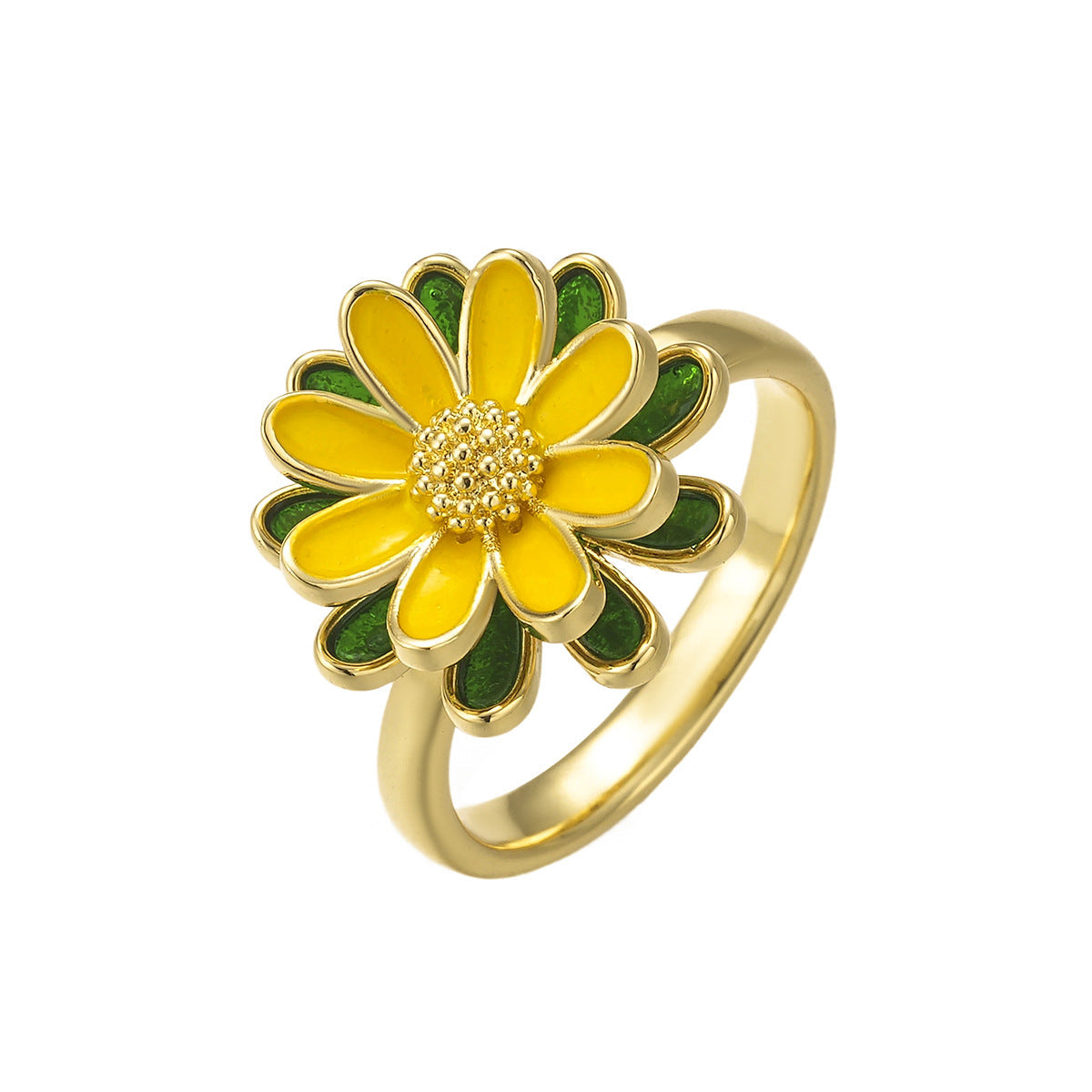 Rotatable Flower-shaped Gold-plated Ring