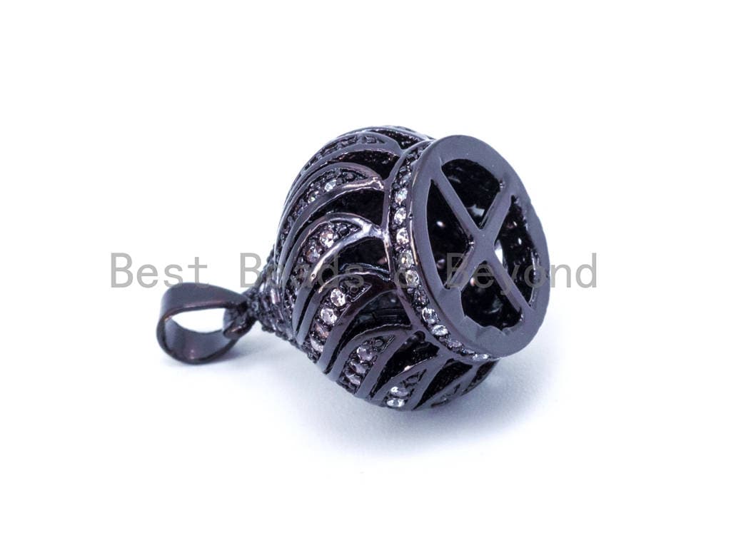 CZ Micro Pave Crown Pendant Tassel Cap/Tassel Head, Rhodium Plated CZ End Cap, sku#F69