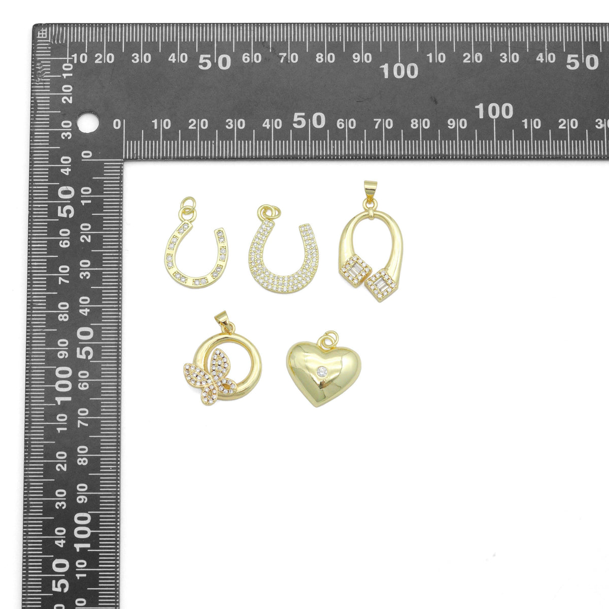 Clear CZ Gold Horseshoe Heart Butterfly Charm Pendant,Sku#LK1253