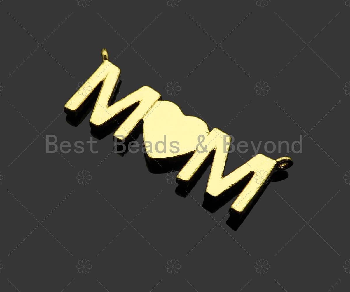 Gold Filled Red Enamel Heart CZ Micro Pave MOM Shape Pendant, 18K Gold Filled Charm, Mother's day, Necklace Pendant,11x32mm,Sku#LD125