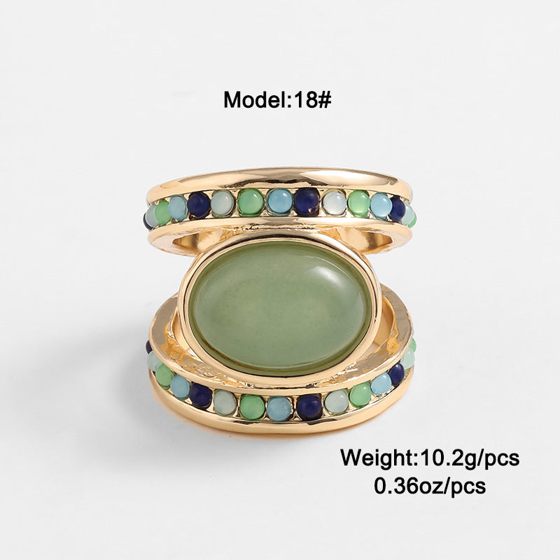 Kenjay European And American Antique Ring Cross-border Fashion Design Popular Jewelry Turquoise Tiger Eye Vintage Ring