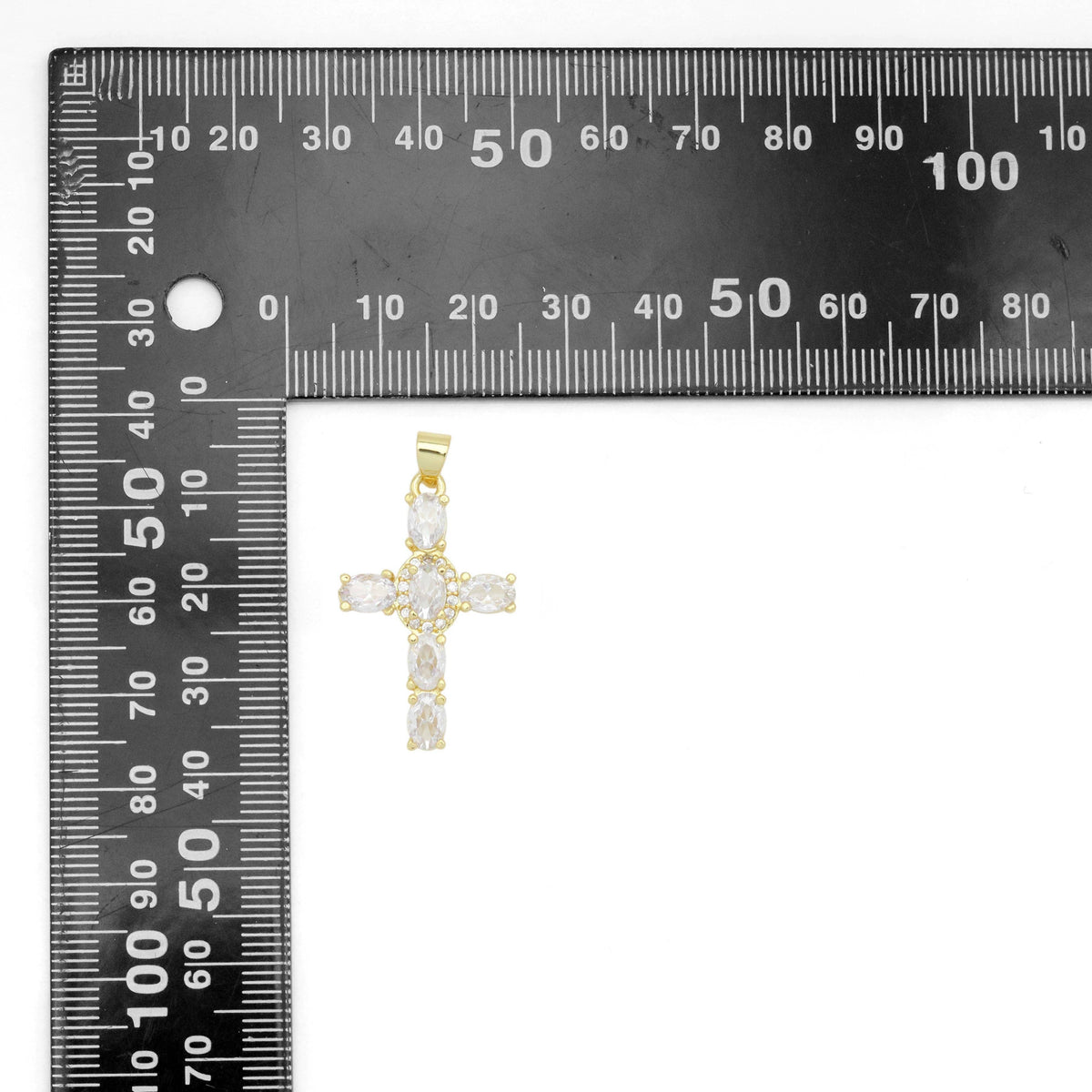 Clear Oval Crystal Cross Charm Pendant, Sku#LD632