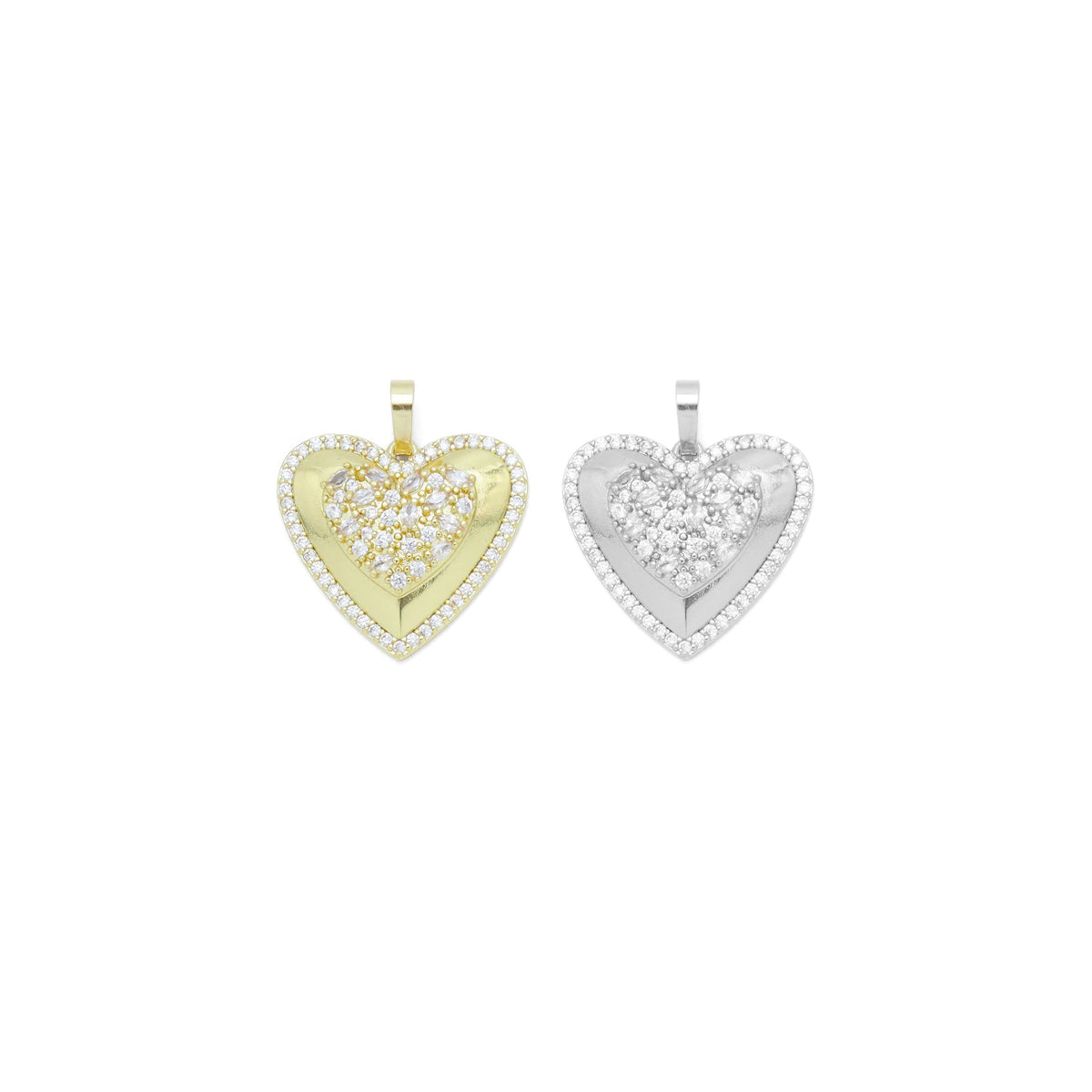 CZ Silver Gold double Heart Shape Charm Pendant, Sku#A301