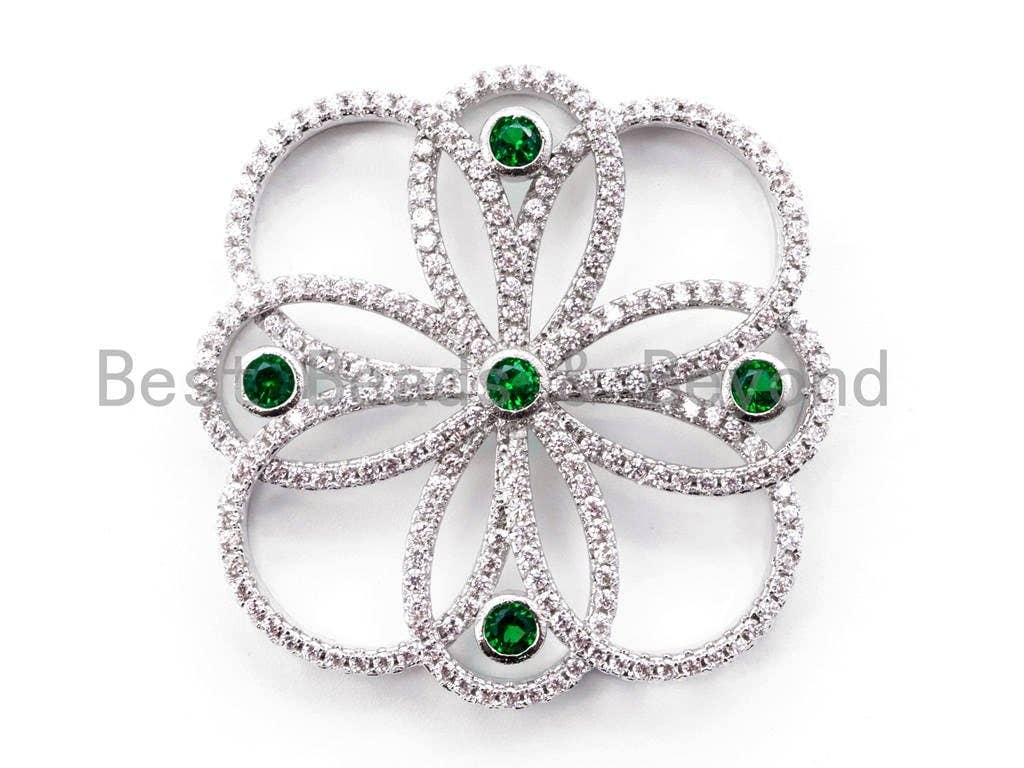35mm CZ Micro Pave Focal Flower Pendant, Flower Focal beads, Focal Connector Beads, Fashion Jewelery Findings, SKU#L241