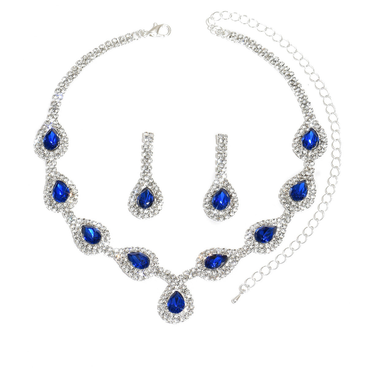 Palace Style Clear Rhinestone Jewelry Water Drop Crystal Set Necklace Earrings Fashionable Versatile Bridal Wedding Jewelry