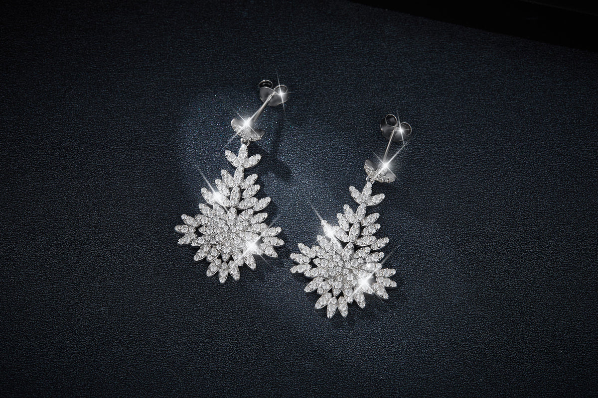 S925 Sterling Silver Platinum Plated Moissanite Long Dangle Earrings  Cluster Leaf Design With GRA Certificate Luxury Jewelry Gift Box Set For Women