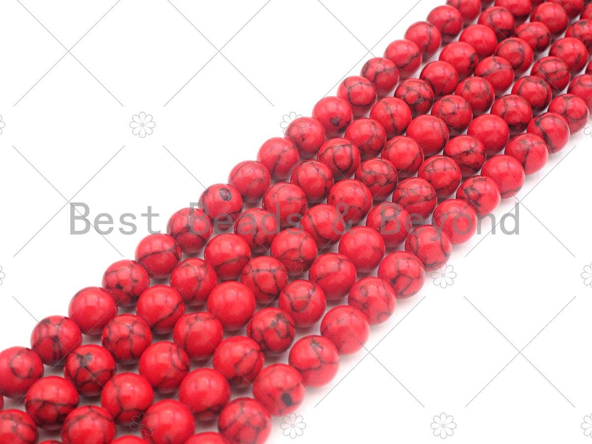 Natural Red Howlite Round Smooth Beads, sku#U1165