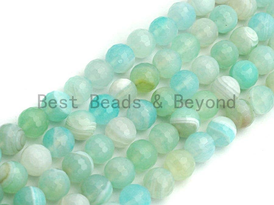 High Quality Aquamarine Color Banded Agate beads,6mm/8mm/10mm/12mm/14mm round faceted beads, Natural Agate Beads, 15.5inch strand, SKU#U453